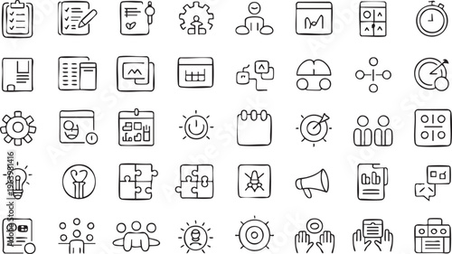 Corporate strategy and task management icons for business planning and execution