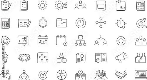 Workflow and project planning icons collection for productivity and team management