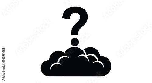 A stark black silhouette depicts a question mark formed from a cloud like base symbolizing uncertainty high quality professional detailed modern