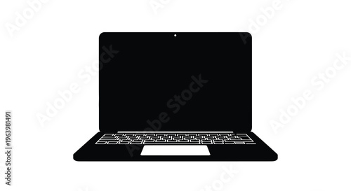 A minimalistic black and white illustration depicts a closed laptop with a visible keyboard and trackpad high quality professional detailed modern