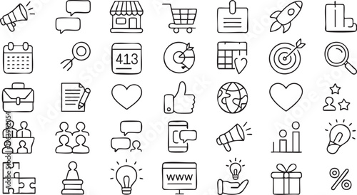 Marketing and social media icons for advertising, branding and digital campaigns