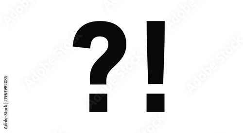 A stark black question mark and exclamation point are displayed prominently against a plain white background high quality professional detailed modern