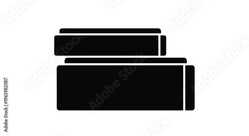 A minimalist black silhouette depicts a stack of three rectangular boxes suggesting storage or packaging high quality professional detailed modern elegant