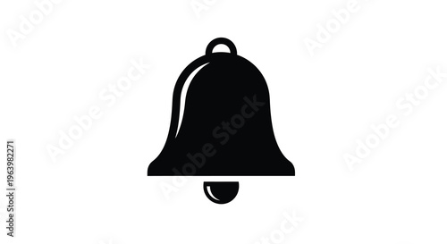 A simple stark black silhouette depicts a classic bell shape featuring a rounded body and clapper high quality professional detailed modern