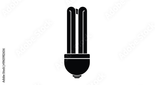 A simple black silhouette depicts a compact fluorescent lamp showcasing its coiled tube design and screw base high quality professional detailed