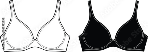 Bra designs in black and white line art