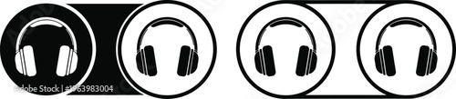 Black and white illustration of two rolls of film with headphones