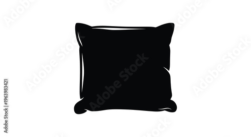 A simple black and white illustration depicts a square pillow seemingly soft and slightly wrinkled high quality professional detailed modern elegant