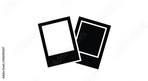 A minimalist depiction showcases two instant photographs one blank and one black slightly overlapping high quality professional detailed modern elegant stylish