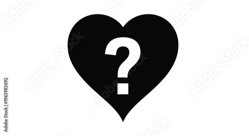 A stark black heart shape contains a white question mark suggesting uncertainty or a love related dilemma high quality professional detailed