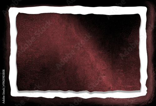 Vintage dark red and black grunge frame with a white torn paper border effect, textured maroon background with distressed edges and weathered paper aesthetic for retro invitations.