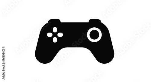 A simple black silhouette depicts a modern video game controller showcasing a typical gamepad design high quality professional detailed elegant stylish