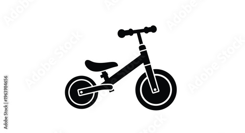 A simple black silhouette depicts a balance bike a pedal less bicycle designed for young children learning to ride high quality