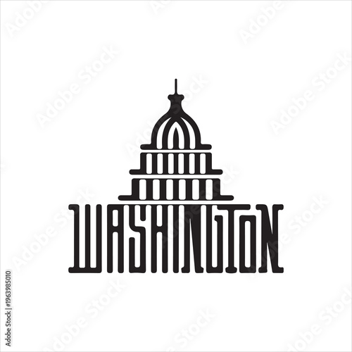 Iconic depiction of the United States capitol building with the word Washington beneath it