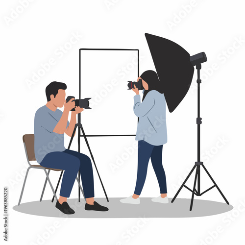 Flat Style Professional Crew at Work in Studio Shooting Illustration