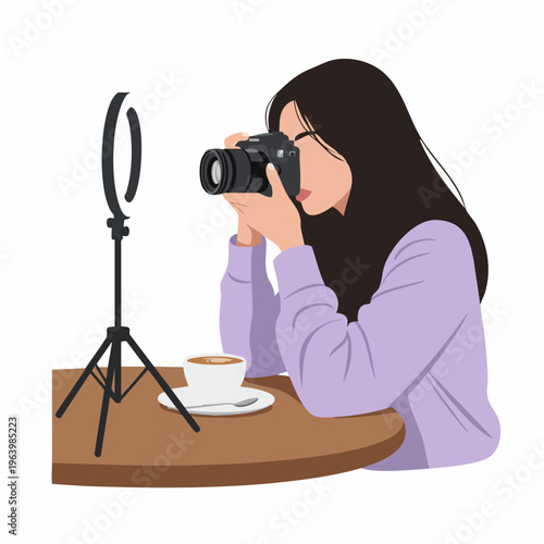 Modern Flat Illustration Young Woman Taking Picture with Camera Illustration
