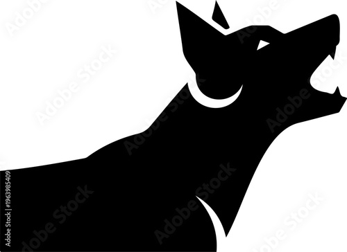 Barking dog head silhouette. German Shepherd or Malinois guard dog profile. Aggressive canine vocalizing for security logo, protection services, and vinyl cutting decal illustration.