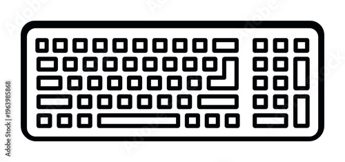 A simple, bold line icon of a computer keyboard. This minimalist vector graphic is perfect for web design, UI, apps, and technology concepts. Clean and modern symbol for typing.