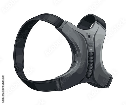 A futuristic wearable tech device vector. This modern gadget is for health, gaming, or posture correction. Sleek illustration for technology and innovation themes.