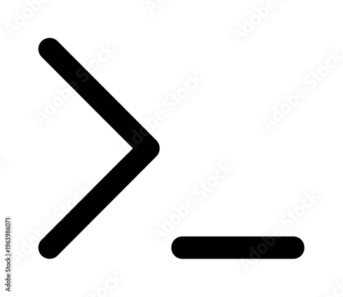 Minimalist command line interface prompt symbol. Black vector icon for developer, coding, programming, or terminal application concepts. Clean, modern graphic for web and UI design.
