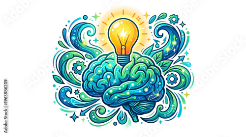 Brain with lightbulb idea concept.