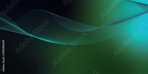 Bright azure, green and black glowing ribbons sweeping upward from a deep shadowed base across a subtle grainy textured backdrop with soft luminous highlights, modern abstract banner design.