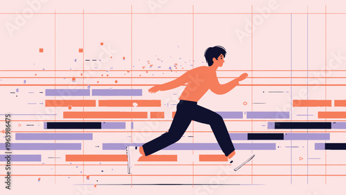 Man running on a timeline representing productivity and time management