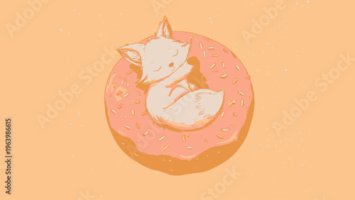 Charming illustration of a little fox sound asleep on a delectable sprinkle donut, a delightful and serene image for comfort and sweet dreams