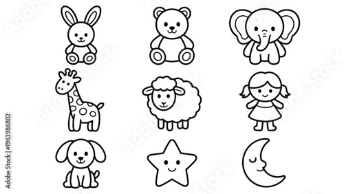 Whimsical collection of cartoon-style celestial and nature-themed icons Vector