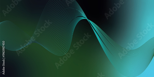 Bright azure, green and black glowing ribbons sweeping upward from a deep shadowed base across a subtle grainy textured backdrop with soft luminous highlights, modern abstract banner design.