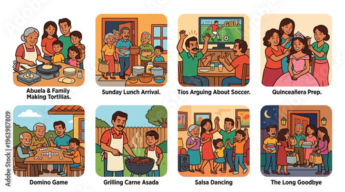 Latino Cultural Traditions Hispanic Family Celebration Daily Life Illustrations