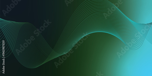 Bright azure, green and black glowing ribbons sweeping upward from a deep shadowed base across a subtle grainy textured backdrop with soft luminous highlights, modern abstract banner design.