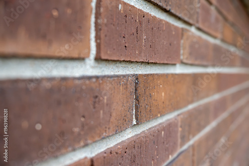 Konstfotografi Close Up of Red Brick Wall with Perspective Depth and Shallow Focus Texture