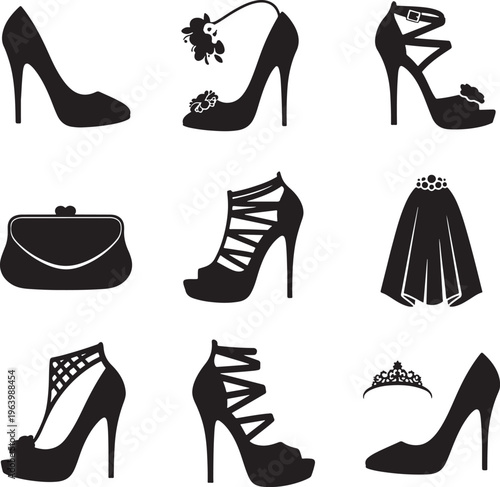 Black Silhouette Fashion Icons: High Heels, Handbags, and Accessories