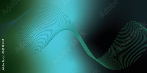 Bright azure, green and black glowing ribbons sweeping upward from a deep shadowed base across a subtle grainy textured backdrop with soft luminous highlights, modern abstract banner design.