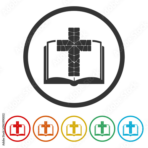 Bible Church Logo Icon. Set icons in color circle buttons