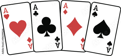 Four Aces Playing Card Vector Icons  Hearts, Clubs, Diamonds, SpadesFour Aces Playing Card Vector Icons  Hearts, Clubs, Diamonds, Spades