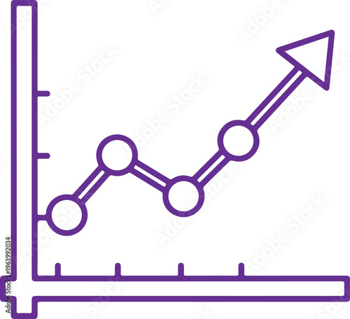 Purple line graph showing positive growth trend with data points and axis lines representing financial success or project progression in a clean and simple visual style that communicates progress and 