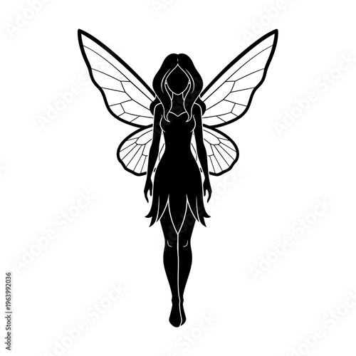 Graceful winged figure captivatingly depicted as an enchanting silhouette, an elegant illustration perfect for mystical fantasy themes and magical storytelling designs