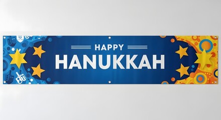 A colorful banner with a happy hanukkah message