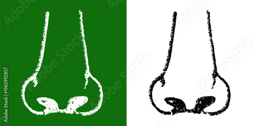 Set editable chalk drawing nose vector for anatomy lessons. Ideal for symbolizing vintage biology studies, chalkboard faces, and human breath science.