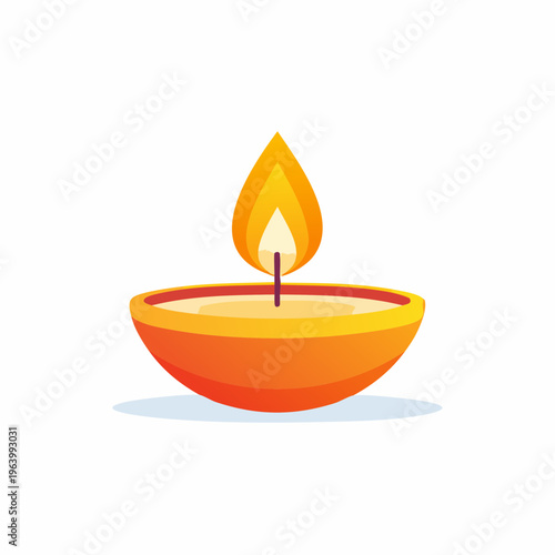 Traditional Indian Diya oil lamp with burning flame.
