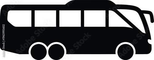 A black silhouette of a bus on a white background