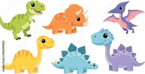 Cartoon Dinosaur Characters - Cute and Colorful Dinosaur Vector Set