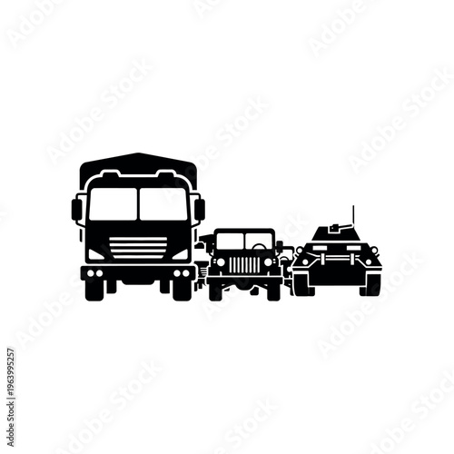 Military Vehicles Convoy Silhouette Illustration.