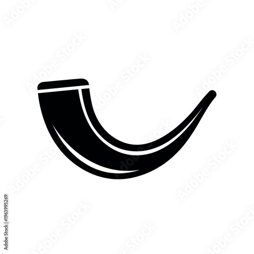 Shofar horn musical instrument black silhouette icon.