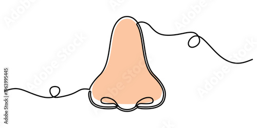 Editable continuous one line drawing nose vector for modern health clinics. Ideal for symbolizing sleek anatomy, clean faces, and minimal breathing.