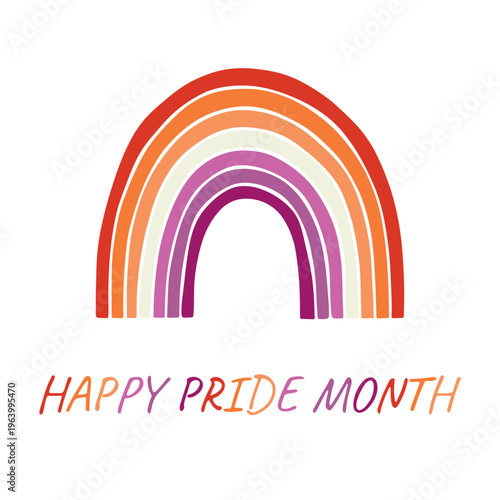 Colorful rainbow shape Lesbian pride flag Happy pride day LGBTQIA community Pride Month Vector hand drawn doodle for posters, stickers, logo, cards
