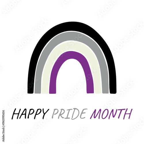 Colorful rainbow shape Asexual pride flag Happy pride day LGBTQIA community Pride Month Vector hand drawn doodle for posters, stickers, logo, cards