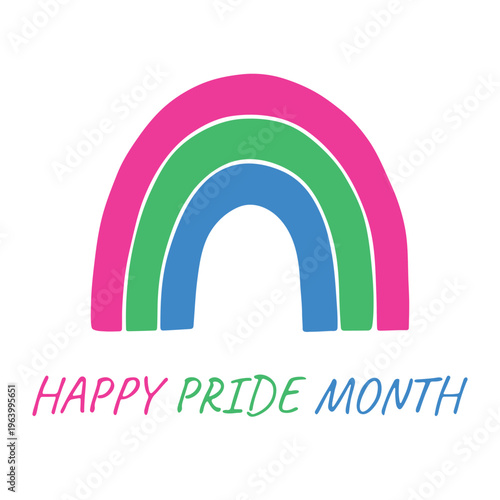 Colorful rainbow shape Polysexual pride flag Happy pride day LGBTQIA community Pride Month Vector hand drawn doodle for posters, stickers, logo, cards